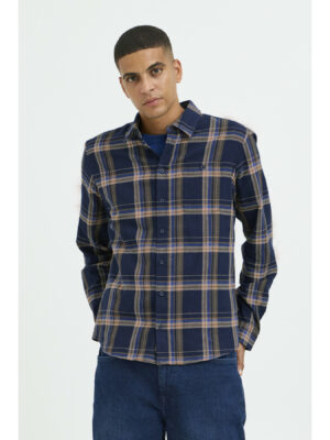 Chemise à carreaux manches longues Marine & Camel – Blend