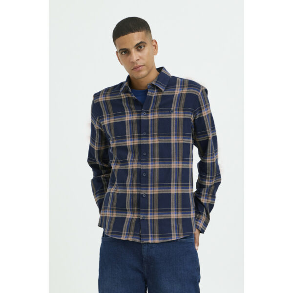 Chemise à carreaux manches longues Marine & Camel – Blend