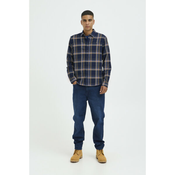 Chemise à carreaux manches longues Marine & Camel – Blend – Image 2